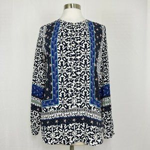 LOFT Womens M Top Tunic Blouse Blue Pink White Black Button Floral #ZZ